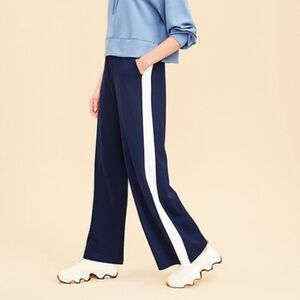 NEW Navy Blue LOU & GREY Wide Leg Side Stripe Track Pants S NWT